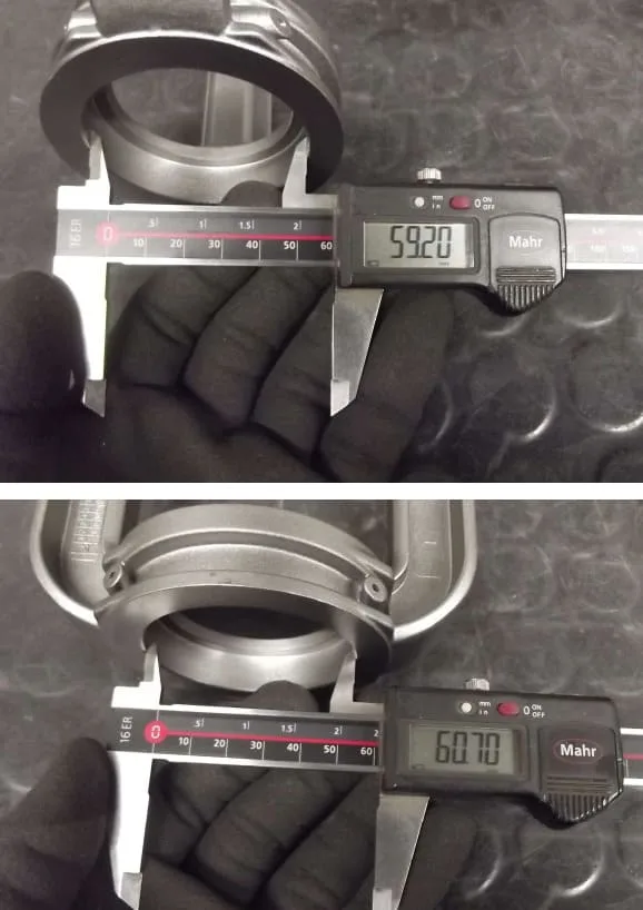 Caliper comparison showing a nonconforming and an accepted valve bracket feature