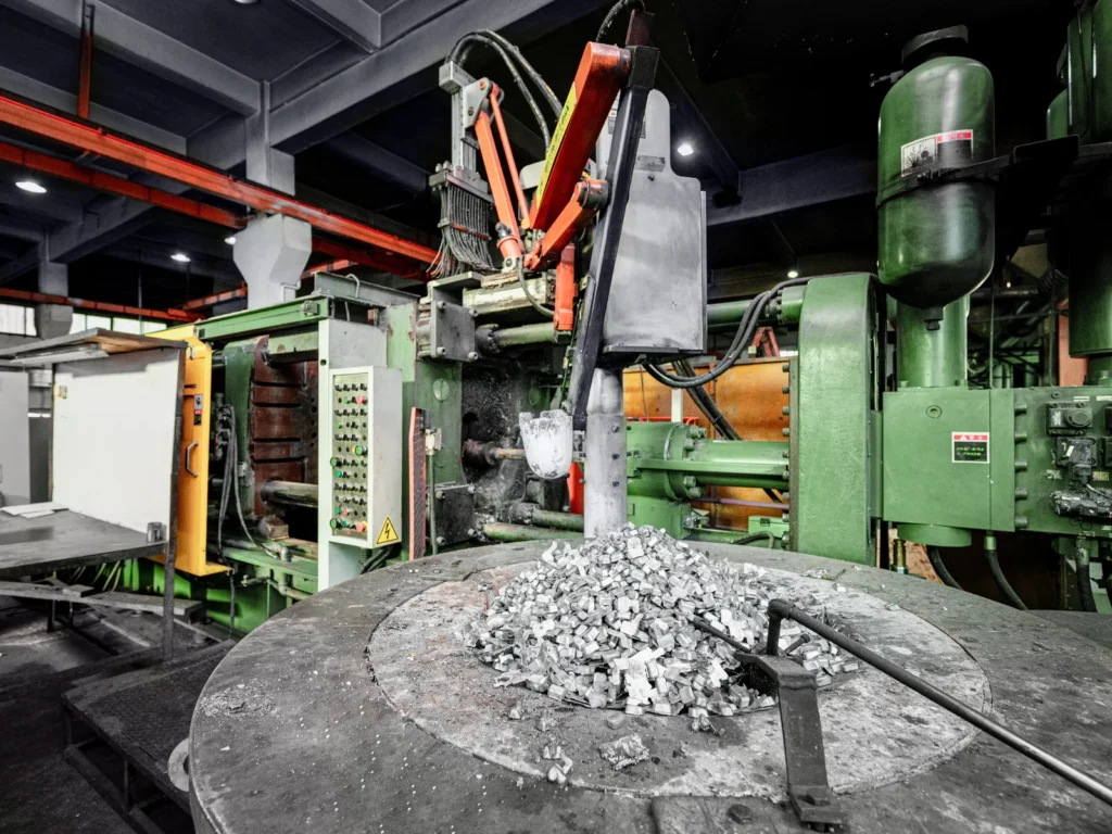 Industrial die casting machine during component production