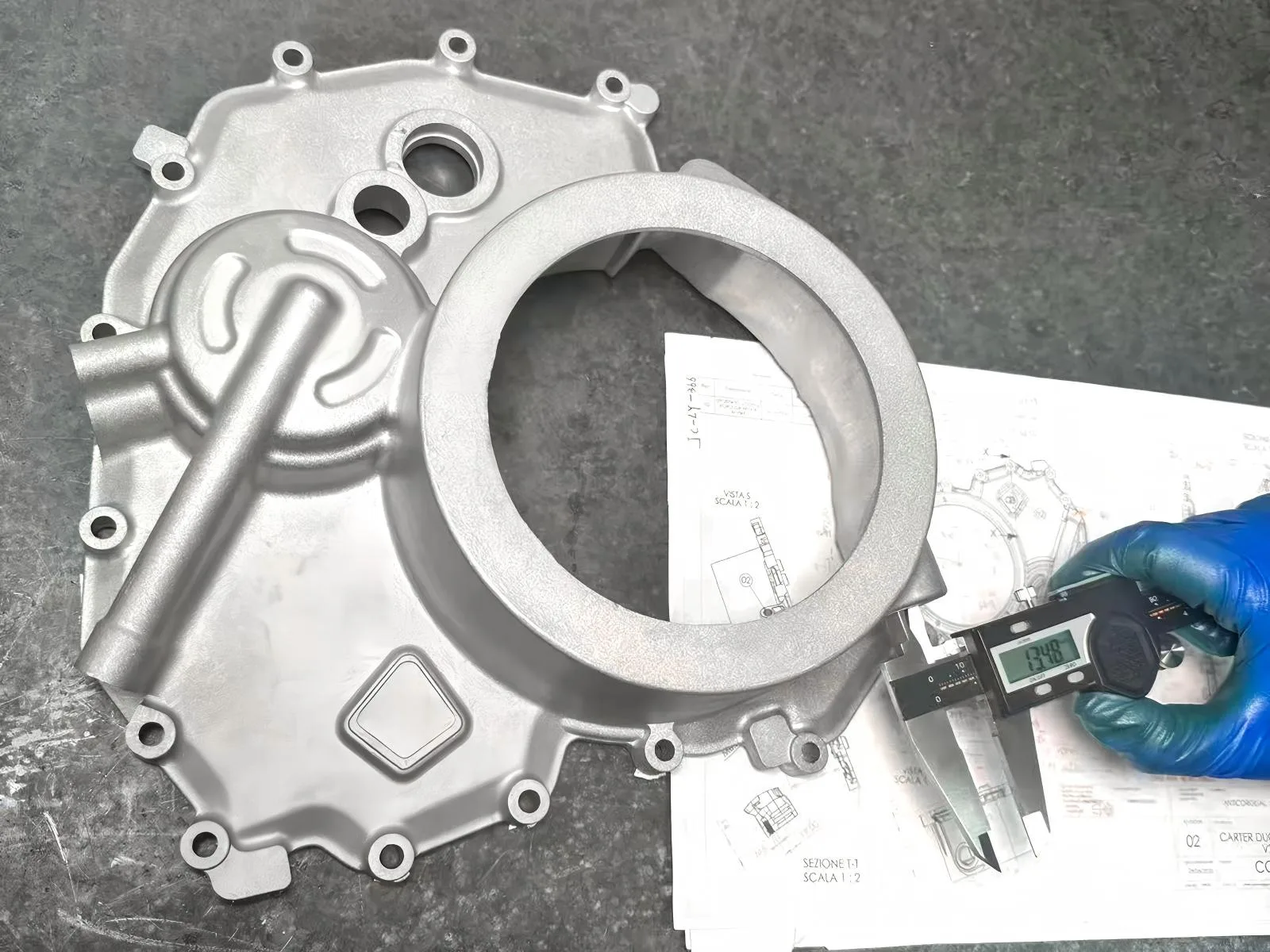 Dimensional inspection of a finished aluminum die cast housing