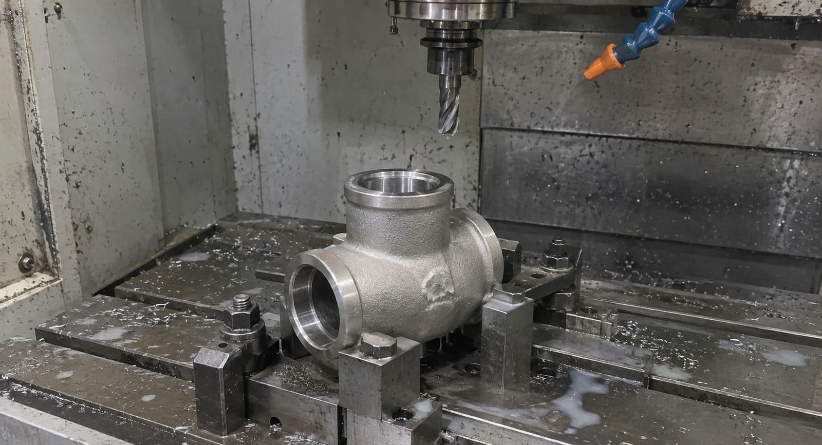 A CNC machine finishing an investment cast component for an energy application