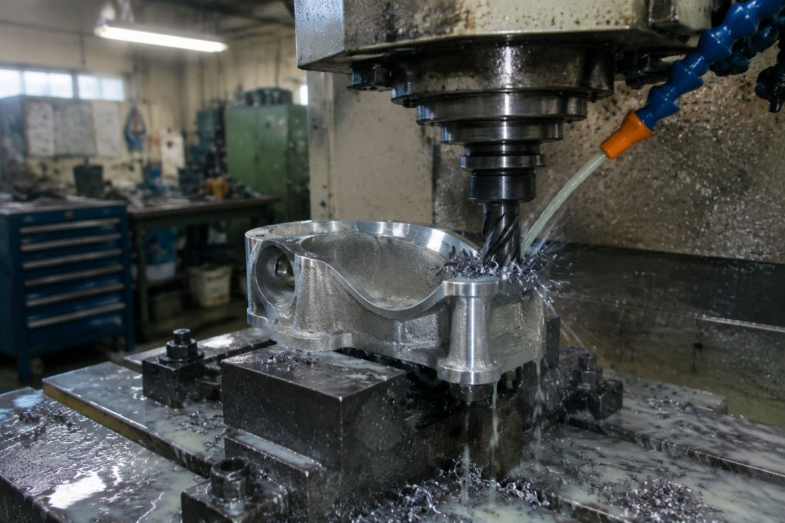 CNC machining a cast housing at a critical functional feature.
