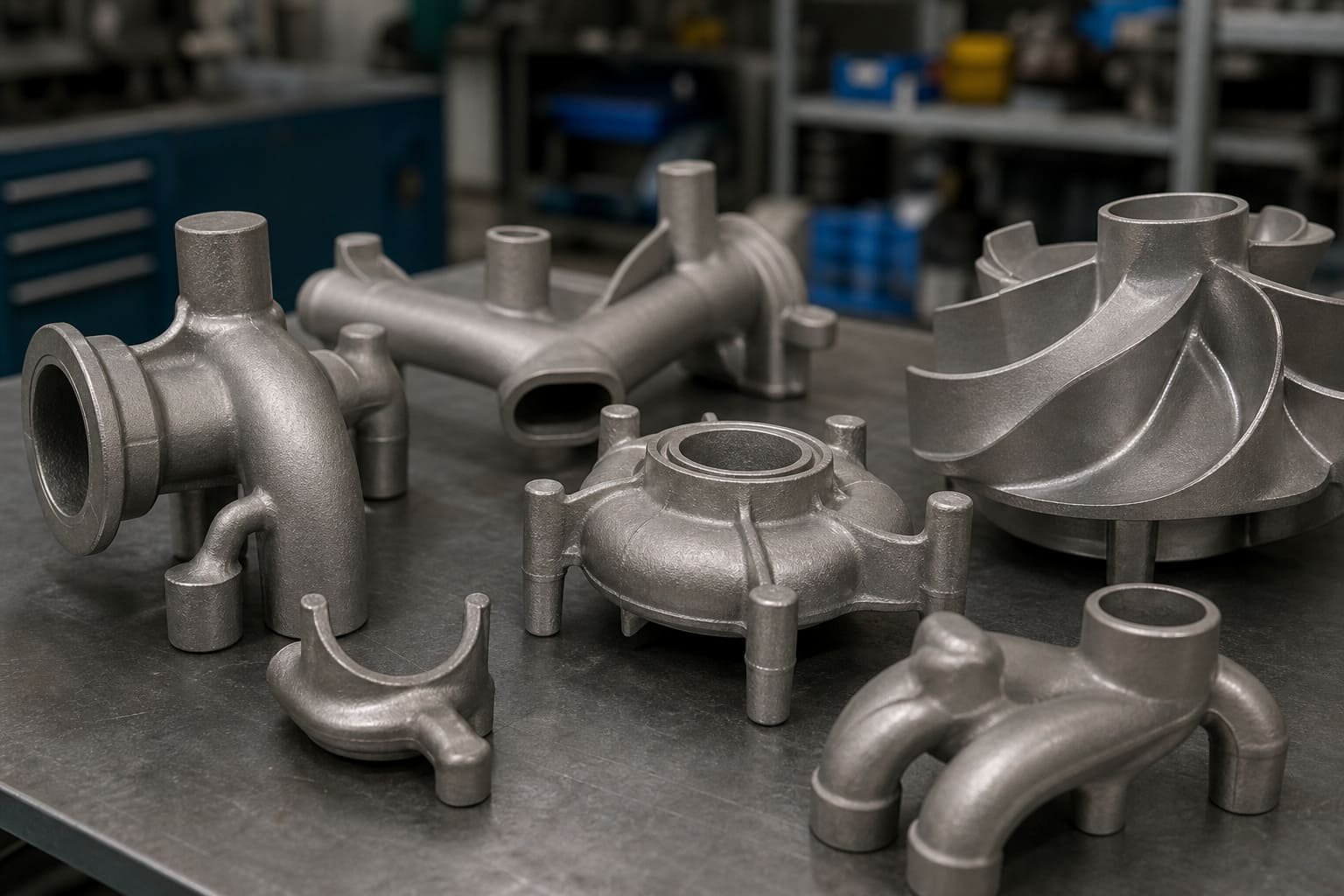 A collection of complex stainless steel parts made using investment casting