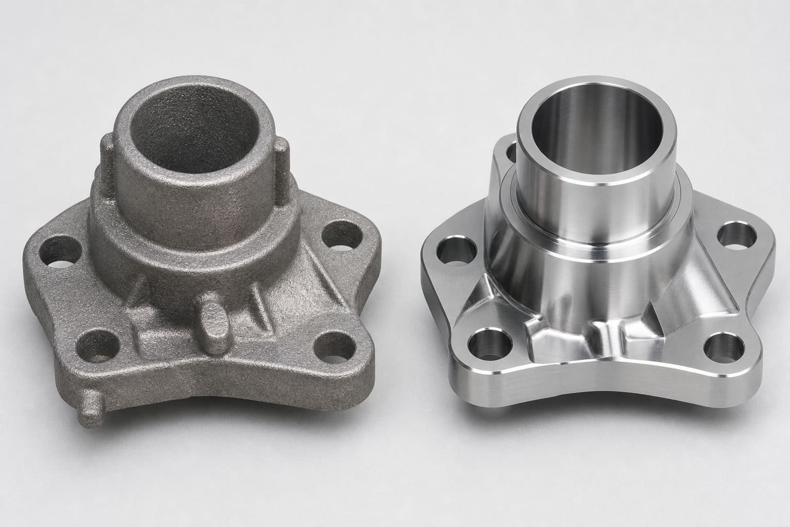 Comparing a near-net-shape investment casting to a fully machined part to show material savings