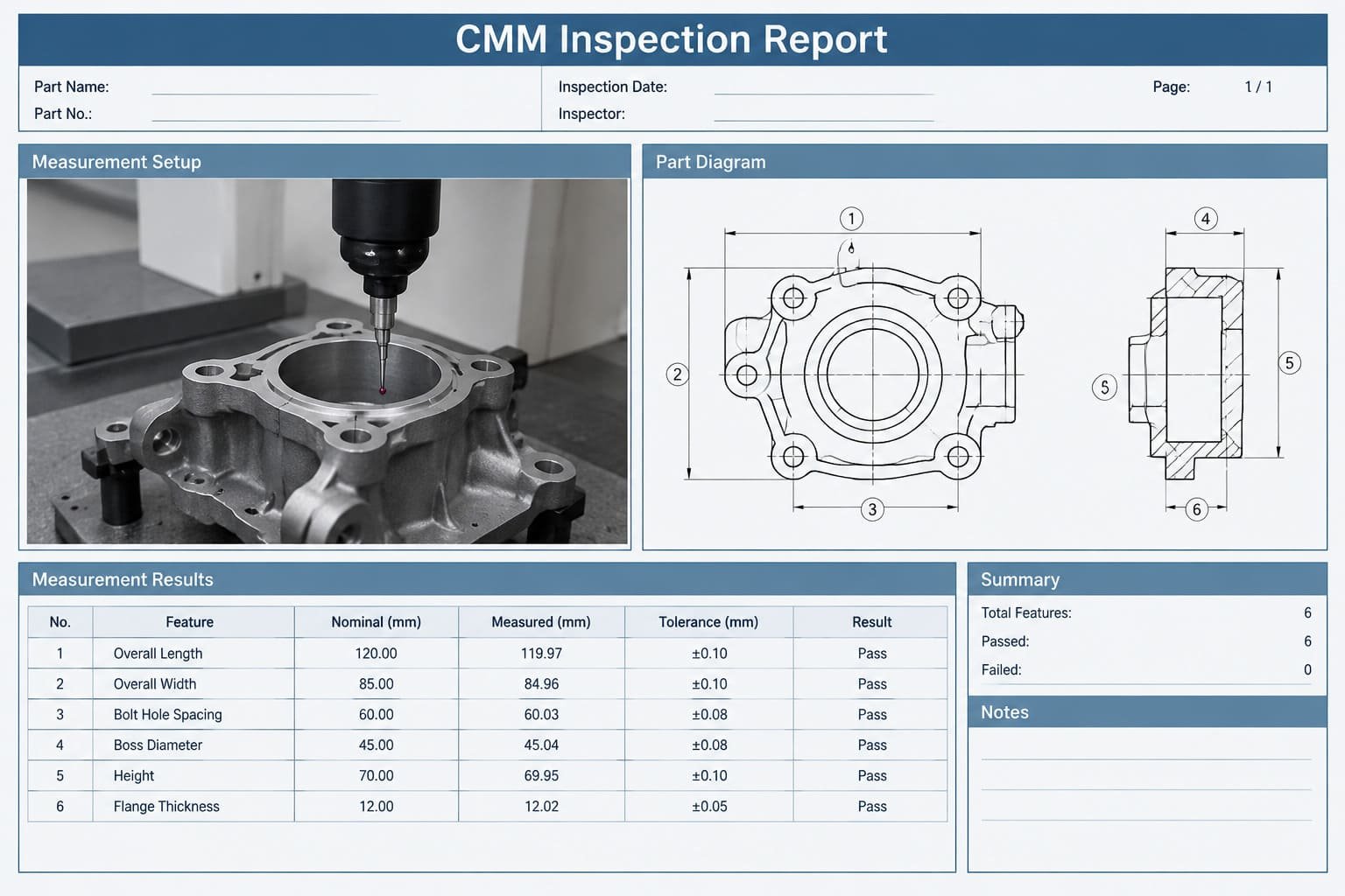 A quality inspector using a CMM machine to measure a finished carbon steel investment casting part