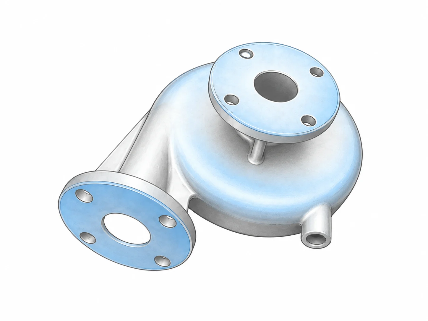 Representative illustration of exterior flanges and volute housing
