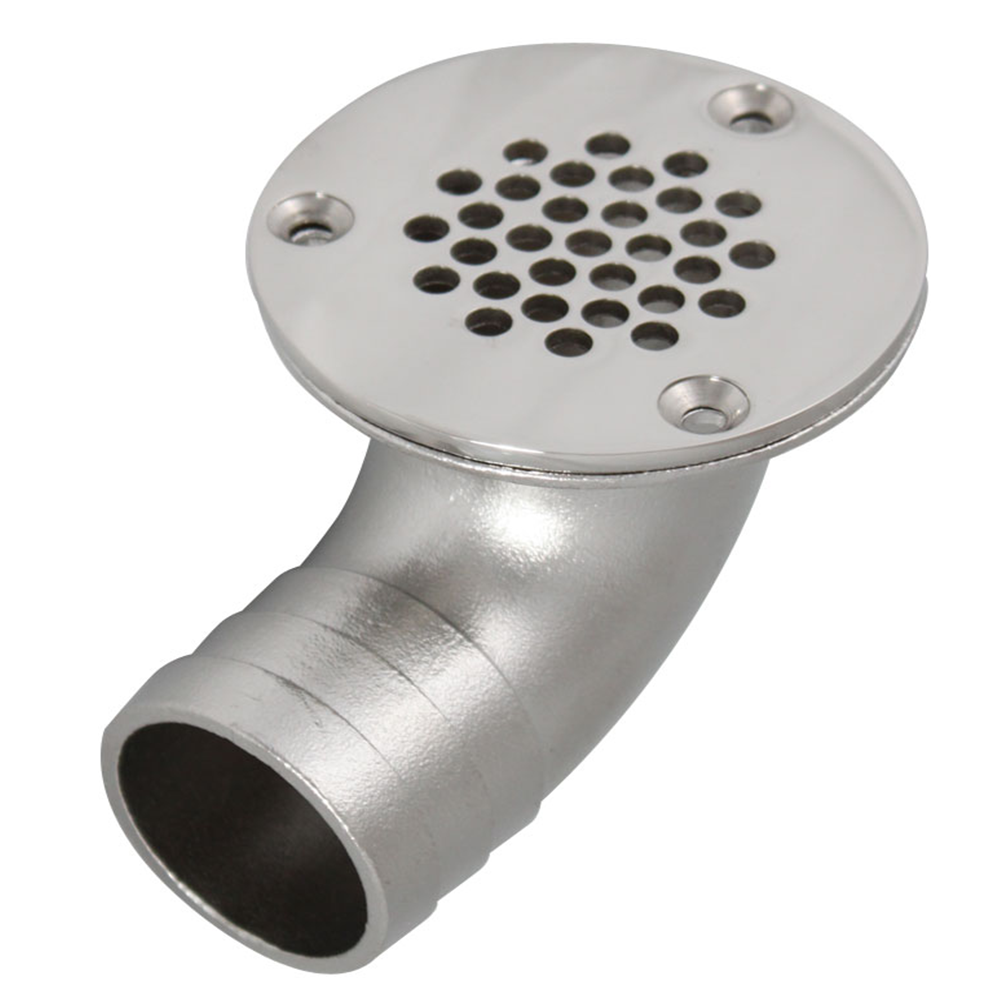 Another version of the marine deck drain showing perforated grate and outlet