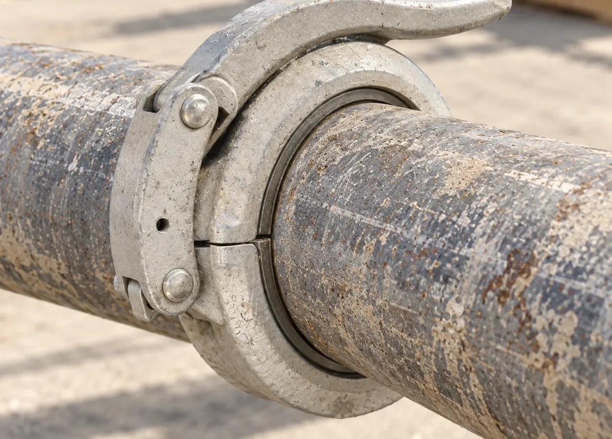 Representative visualization of a quick-release clamp around a concrete pump pipe joint