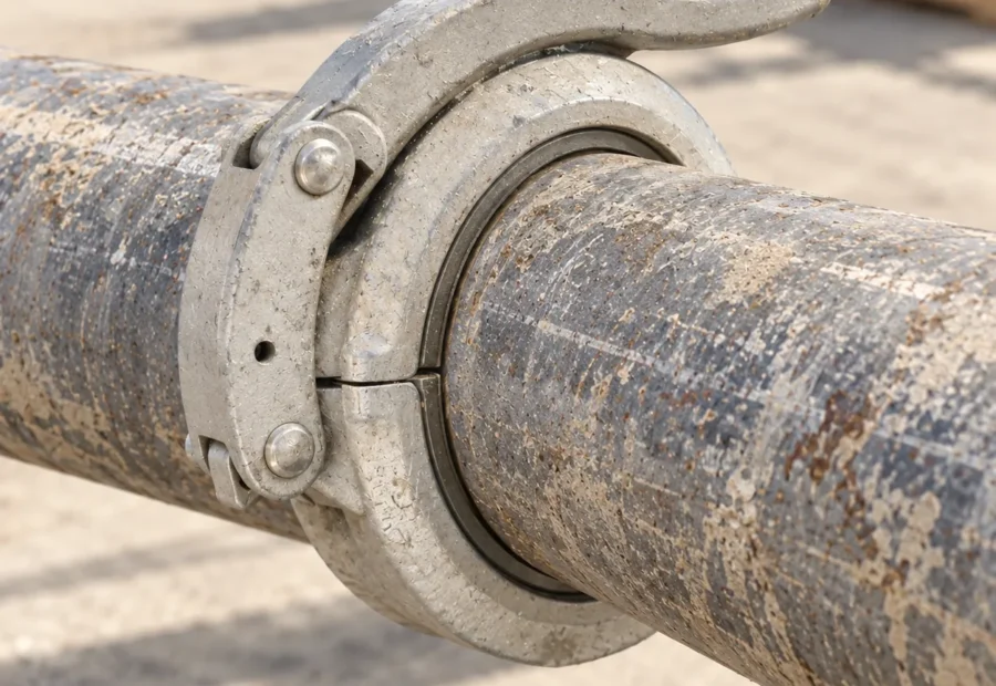 Representative visualization of a quick-release clamp around a concrete pump pipe joint